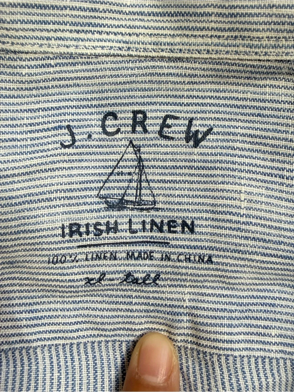 J. Crew Men’s Irish Linen Button Up Shirt Longsleeve Preppy in Blue Stripe XL